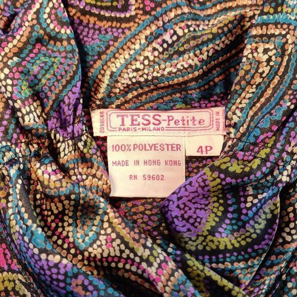 Vintage Tess Paisley Secretary Blouse Sz 4P Purple Teal Gold Shoulder Pads - Picture 6 of 7